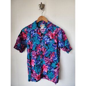 Hilo Hattie blue pink tie dye Aloha button up casual shirt M